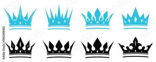 Collection of royal crowns in black and blue