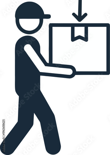 Delivery man carrying cardboard box parcel silhouette icon