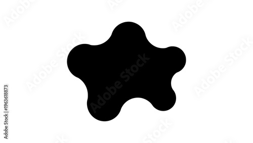 Minimalist black organic blob vector, abstract fluid splash shape, liquid drop silhouette on white background, modern amoeba graphic element
