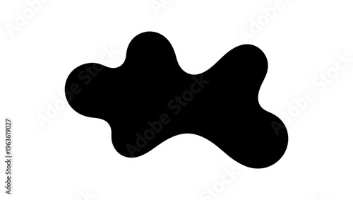Organic liquid splash silhouette, black abstract blob shape, fluid amoeba vector element, minimalist ink blot on white background