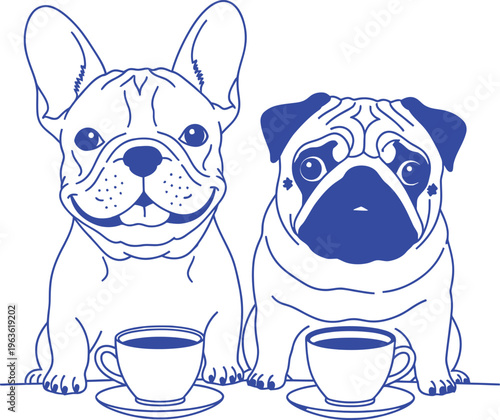 French bulldogs enjoying coffee together