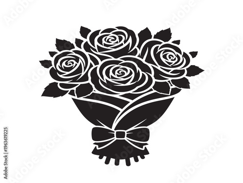 Luxurious rose bouquet boutique label silhouette for high end floral branding