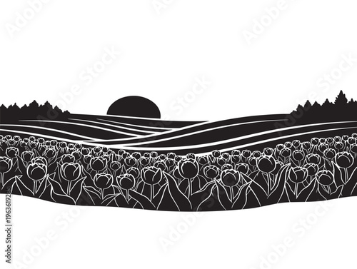 Stunning tulip field sunset silhouette for romantic landscape photography