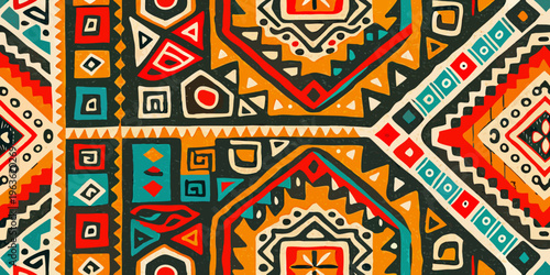 Colorful geometric pattern with tribal and ethnic inspired design elements