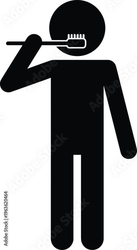 Black Silhouette Pictogram of a Person Brushing Teeth with a Toothbrush for Dental Hygiene Oral Health Care Morning Routine and Bathroom Signage