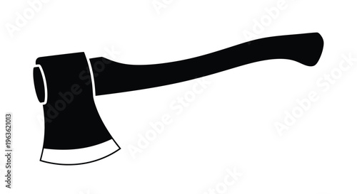 A simple black silhouette of a woodcutting axe