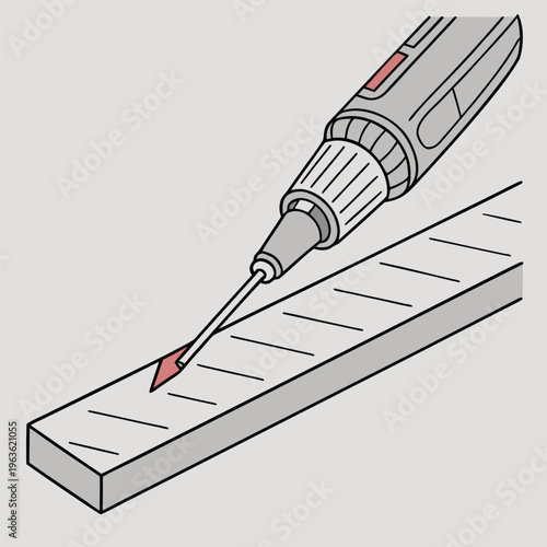 Engraving tool marking lines on a wood block for precision woodworking diy proje