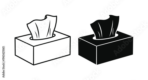 Two tissue boxes one light and one dark in a stark silhouette