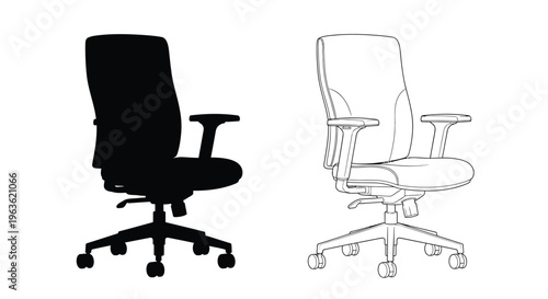 Office chair comparison detailed outline and solid black silhouette