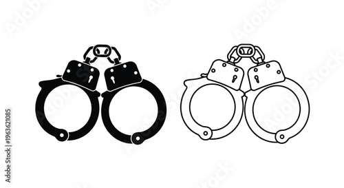 Two pairs of handcuffs illustrated in black and white a striking silhouette