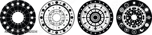 astrological zodiac wheel with symbols and signs flat design vector illustration