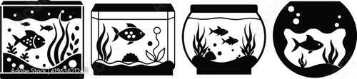 set of four fish tank aquarium icons with sea life vector illustration
