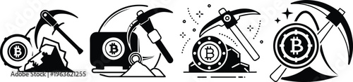 bitcoin mining process flat design vector illustration with hardware and energy icons