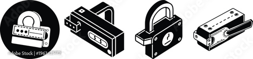 set of security lock icons flat design vector illustration