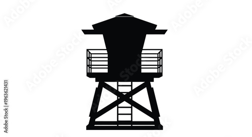Black lifeguard tower against a white background stark silhouette
