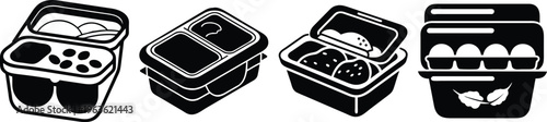 set of reusable meal prep containers with food compartments vector illustration