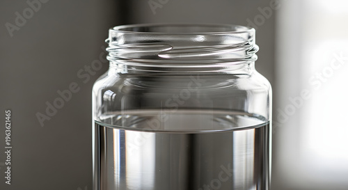 A glass bottle with a small amount of clear liquid