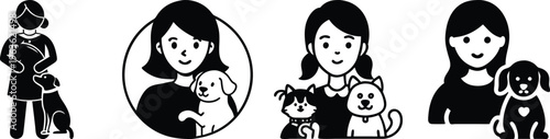 flat design pet owner icons with woman holding dogs and cats vector illustration