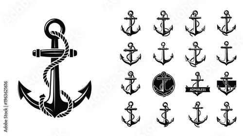 Collection of nautical anchors in black a striking silhouette