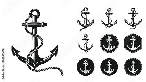 Vintage nautical anchors and ropes a classic maritime design silhouette