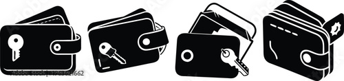 set of flat design wallet and key icons vector illustration