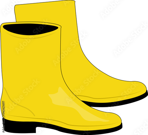 Rubber boots. Protect your feet from moisture, dirt, and adverse weather conditions. Waterproof rubber footwear with a high shaft, designed for rainy weather and outdoor work.