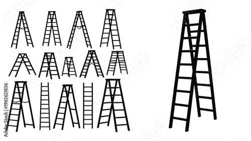 Collection of various ladder designs presented as a black silhouette
