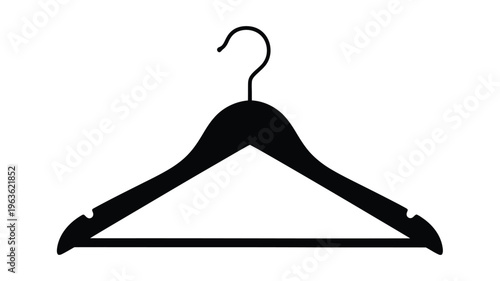 Simple black clothes hanger presented on a white background silhouette