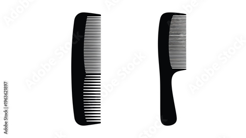 Two black combs displayed against a pristine white background silhouette