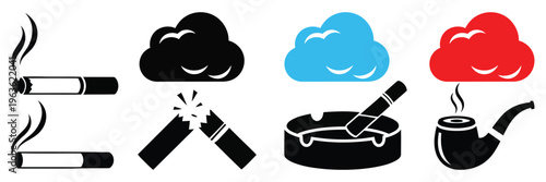 Smoking related icons and symbols in various colors and forms
