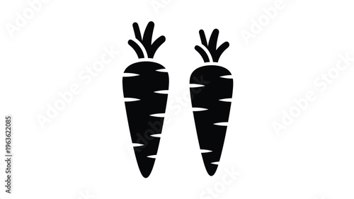 Two black carrot silhouettes stand against a white background silhouette