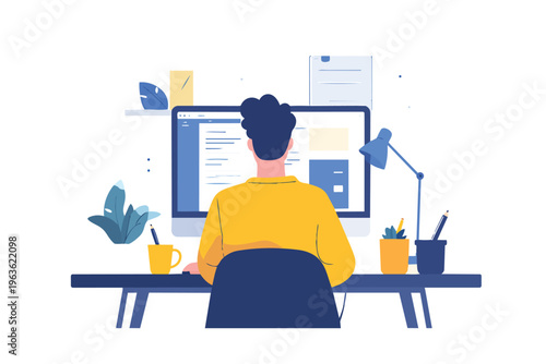 man in the office working computer desk