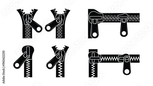 Black zipper icons in varying stages a striking silhouette