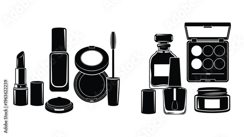 Black and white makeup collection in a striking silhouette