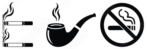 No smoking symbol with cigarettes and pipe
