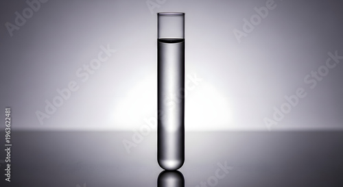 A laboratory test tube with liquid and light reflection