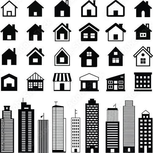 Real estate icons set house home building vector illustration urban property architecture symbols
