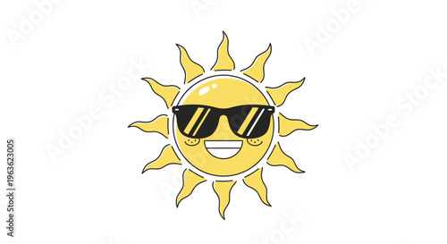 Smiling sun wearing black sunglasses.