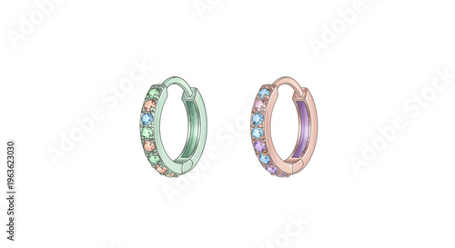 Colorful metal hoop earrings with stones.