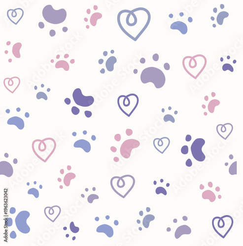 Seamless paw and heart pattern cute pet design Vector Image