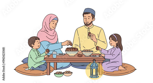Family eating together on floor.