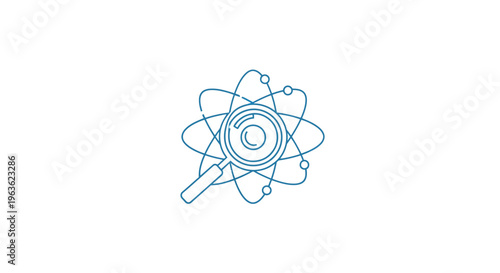 Magnifying glass over atomic structure, science research concept