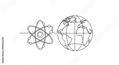 Atomic Structure Connected to Planet Earth, Global Science and Technology Concept