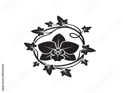 Exotic orchid and ivy logo silhouette for elegant tropical brand identity