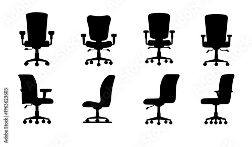 Office seating chair cartoon interior furniture vector set