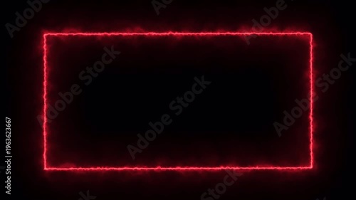 Abstract red neon light rectangle frame with glowing effect on black background, perfect for modern design and futuristic concepts.