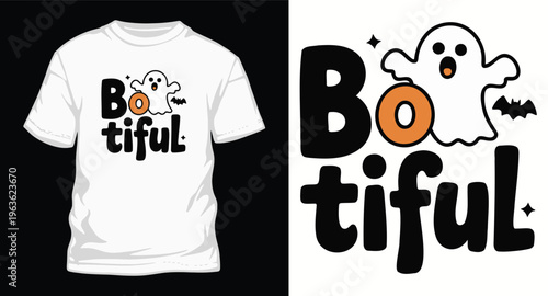 A white t-shirt with a ghost and the words botiful on it