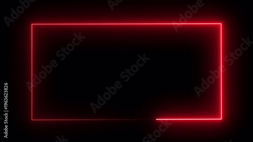 Red Neon Light Frame Animation on Black Background for Modern Design and Visual Effects.
