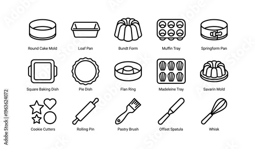 Bakeware collection featuring molds, pans, and baking tools for pastry enthusiasts