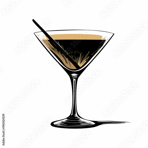 Espresso Martini Cocktail in Glass with Straw.